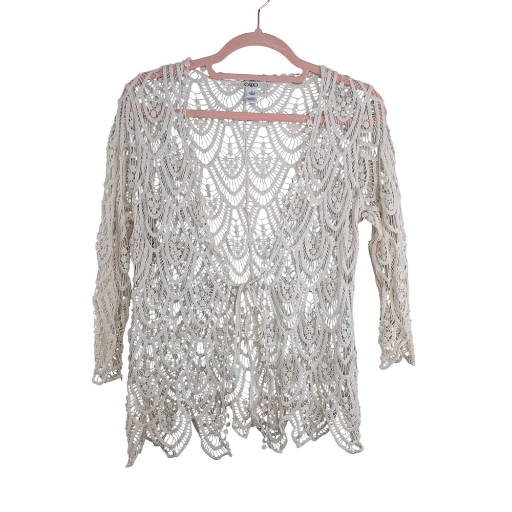 Cato Womens Crochet Cardigan‎ S Cream Lace Boho Romantic Cottagecore Festival